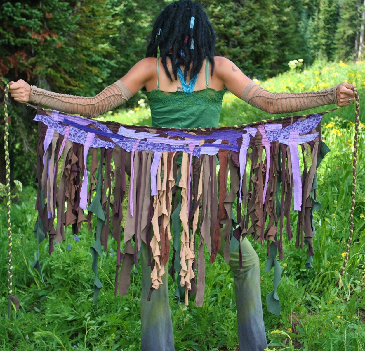 PurpLe GreeN and Brown InTerSteLLaR WraP Skirt double sided reversible