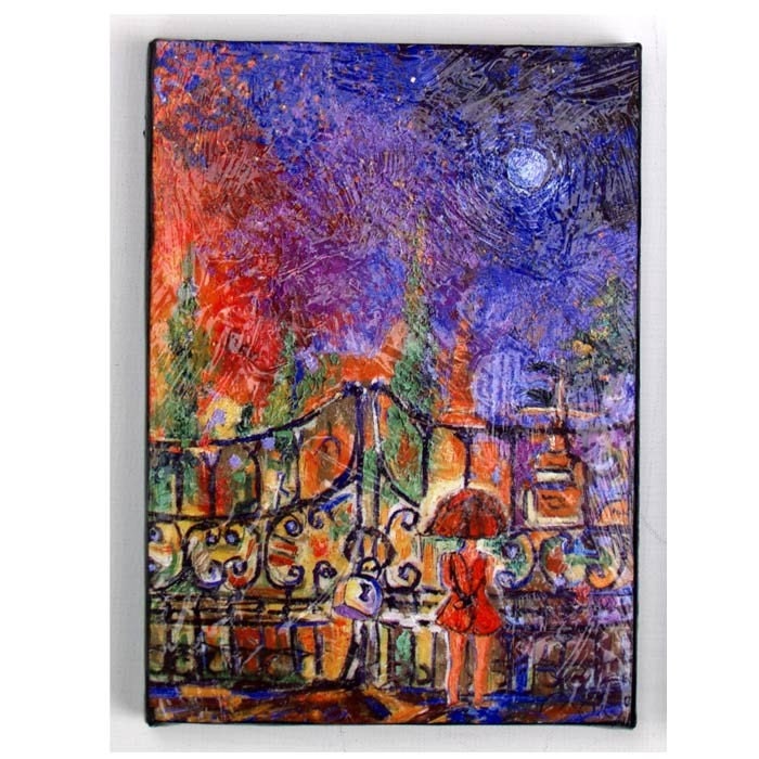 Girl by The Gate - Made by artist Print on 5 by 7 inch Canvas from Original Oil Painting by Ginette