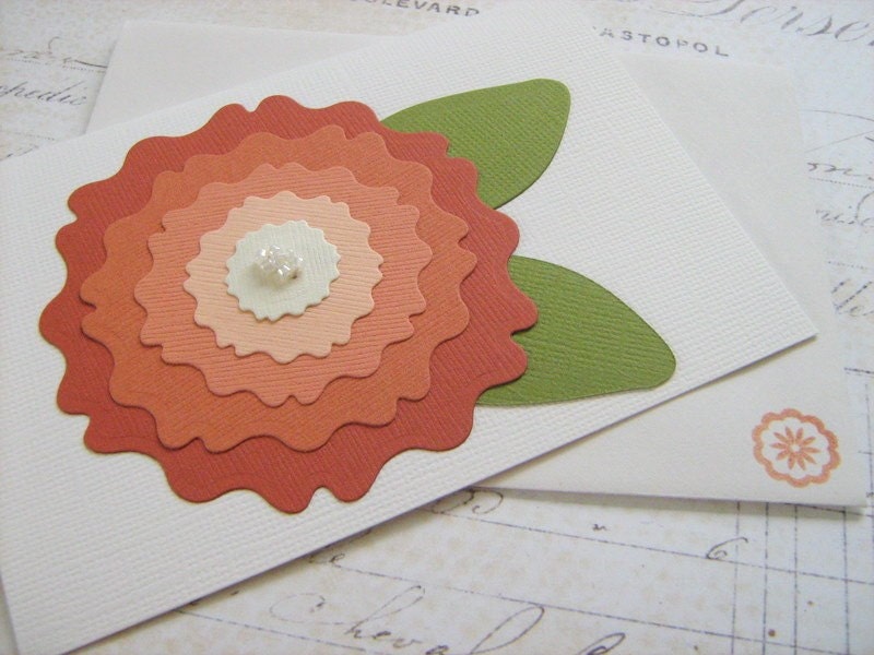 Blank Card, Ombre Card, Flower Card, Hand Beaded Card, Handmade Card, Die Cut Card, Peony Card,