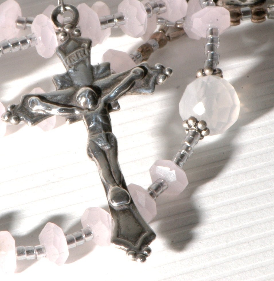 Handmade Petite Rose Quartz Baptismal Rosary