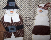 First Thanksgiving quilted wall hanging with snowman pilgrim and indian