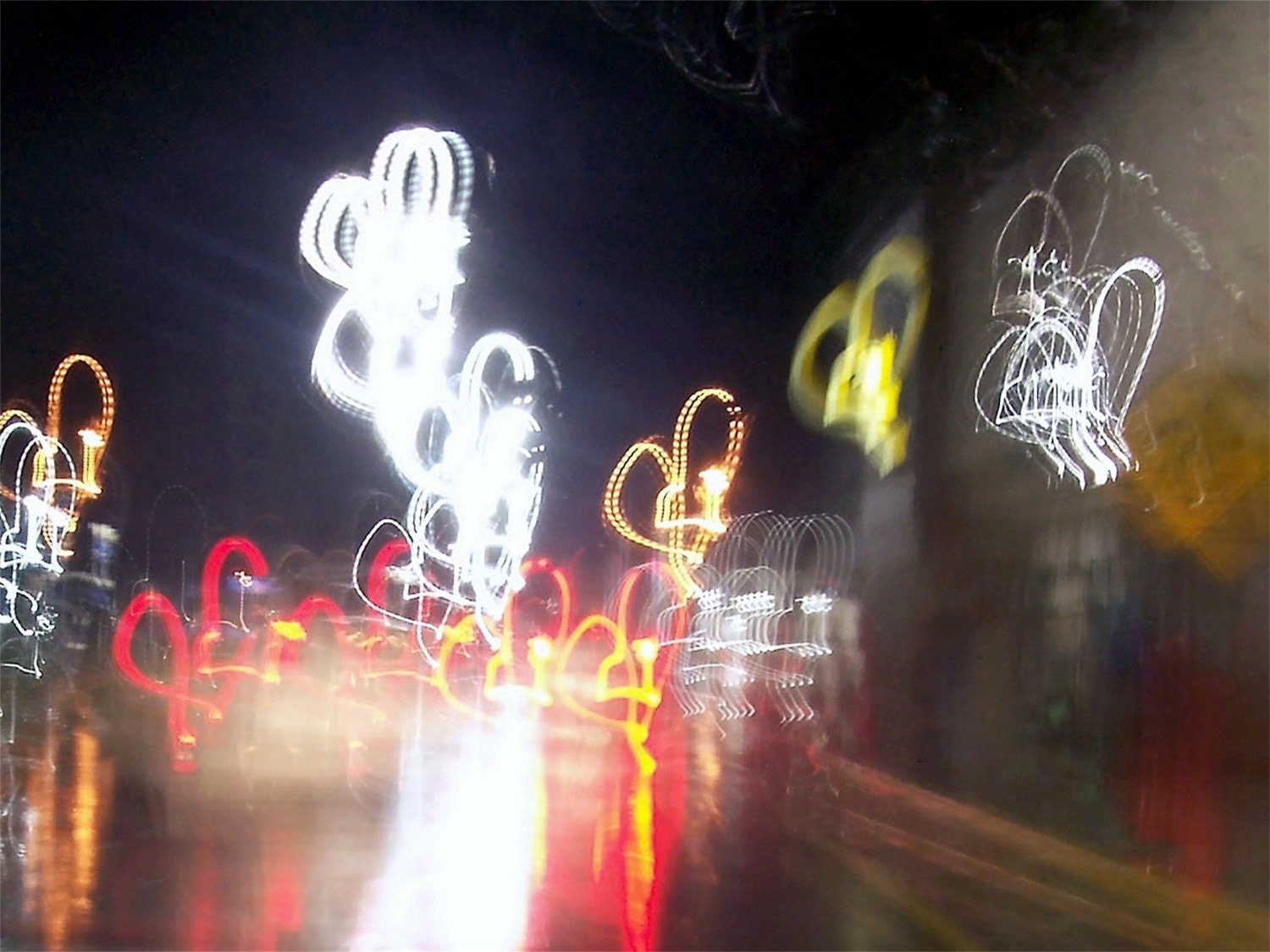 Photo. LOVE. Abstract Lights at Night.