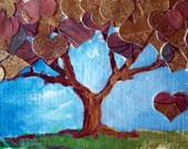 The Tree That Grew Love. ACEO Print. Hearts on Tree Mixed Media Collage.