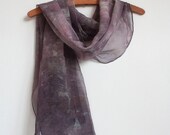 Pure Silk Scarf, dark lilac purple, simple minimal abstract pattern, naturally dyed women scarf