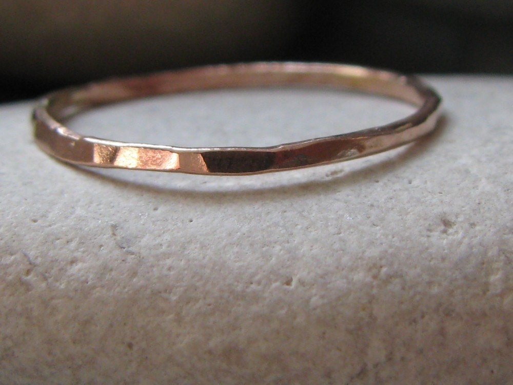 14k Rose Gold Hammered Wedding Band 1mm