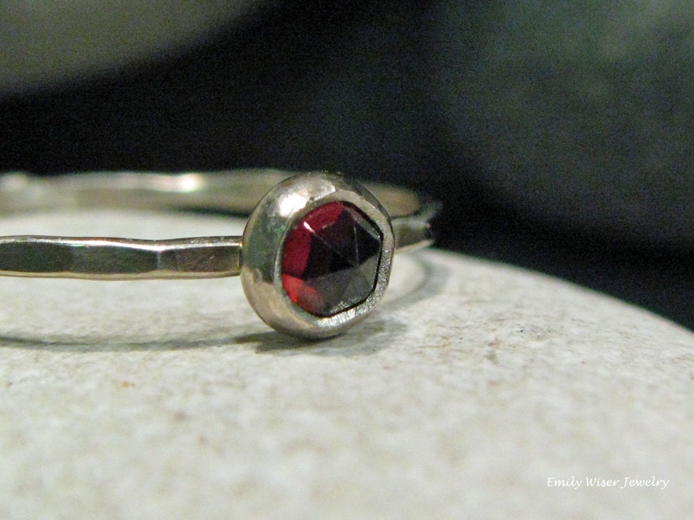 Garnet Engagement Ring. Rose Cut Garnet, White Gold