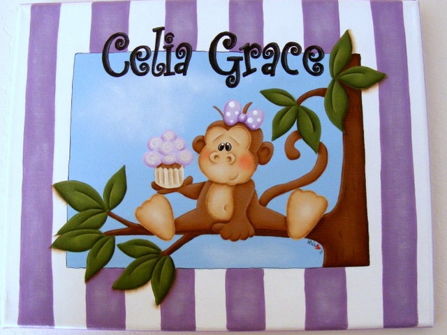 Custom HandPainted Personalized Girlie Girl Monkey Canvas