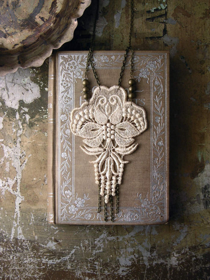 lace necklace - LOTUS - long necklace -fringe necklace-