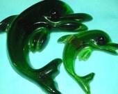 SALE....Vintage MOD 60s Green Wondermold Dolphin Wall Hanging Pair Eames Era