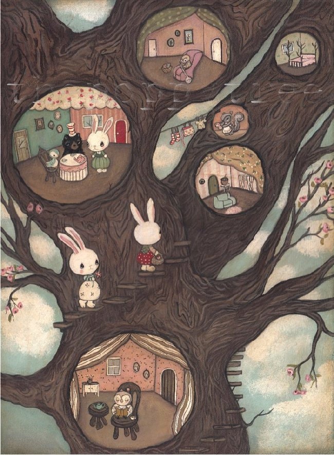 Tree Animal Painting---Forest Grove Apartments Original Painting --- 12 x 16
