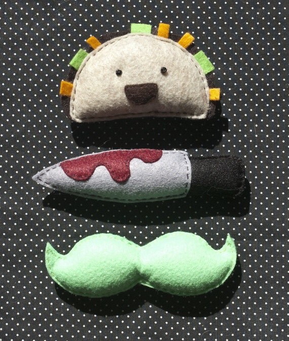 Set of 3 - Catnip Kitty Cat Toys: Taco, Bloody Dagger & Mustache