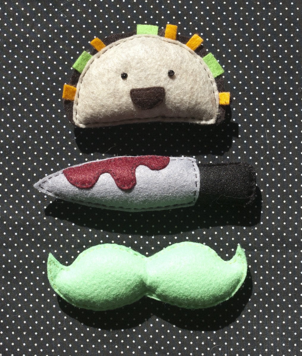 Set of 3 - Catnip Kitty Cat Toys: Taco, Bloody Dagger & Mustache
