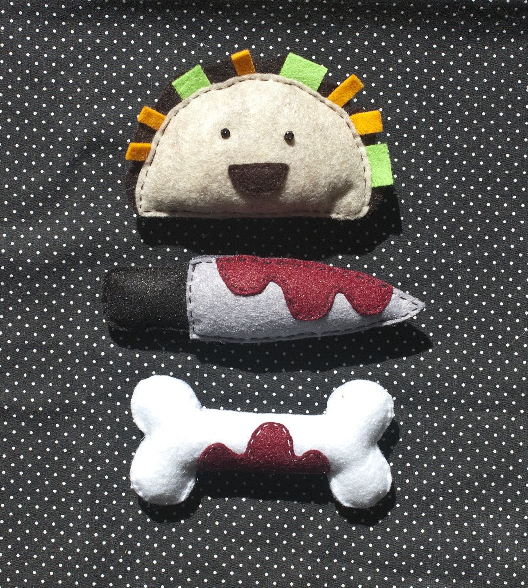 Set of 3 - Catnip Kitty Cat Toys: Taco, Dagger & Bloody Bone