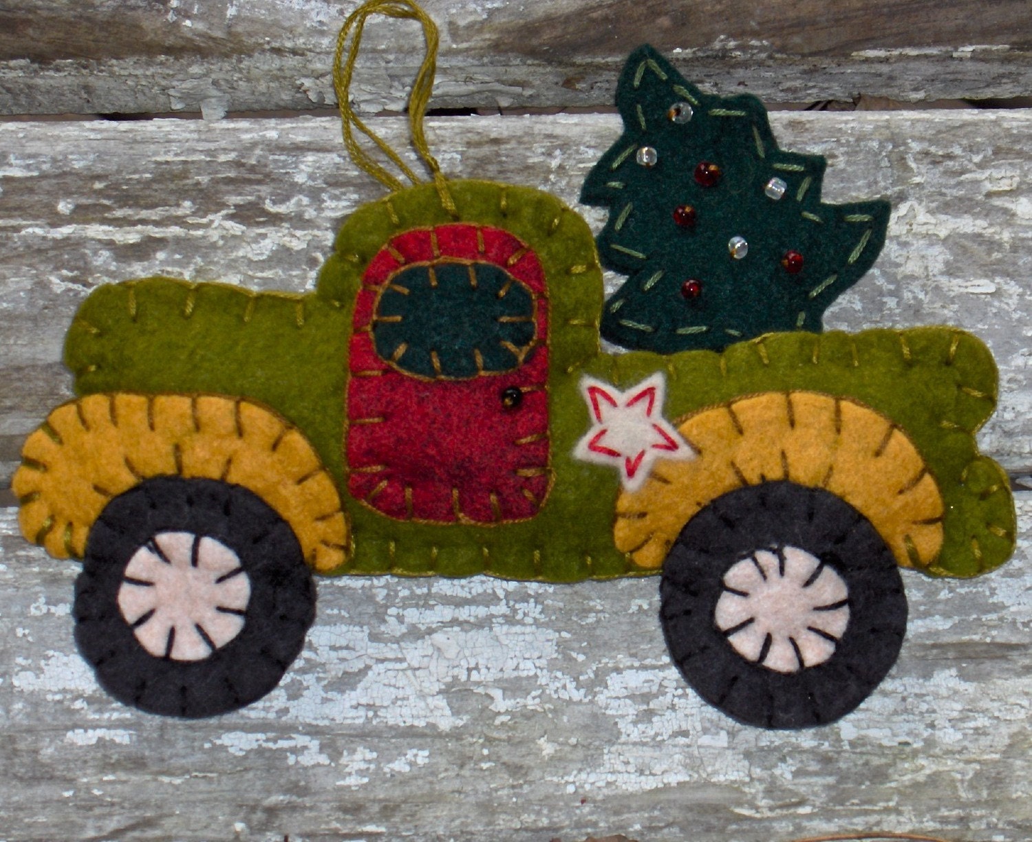 Pick Up and Delivery Truck Primitive Penny Rug Ornament