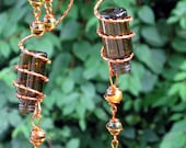 Suncatcher Set - 2 Little Amber Spirit Bottles With Copper Wire Wrapped Amber Marble Prisms