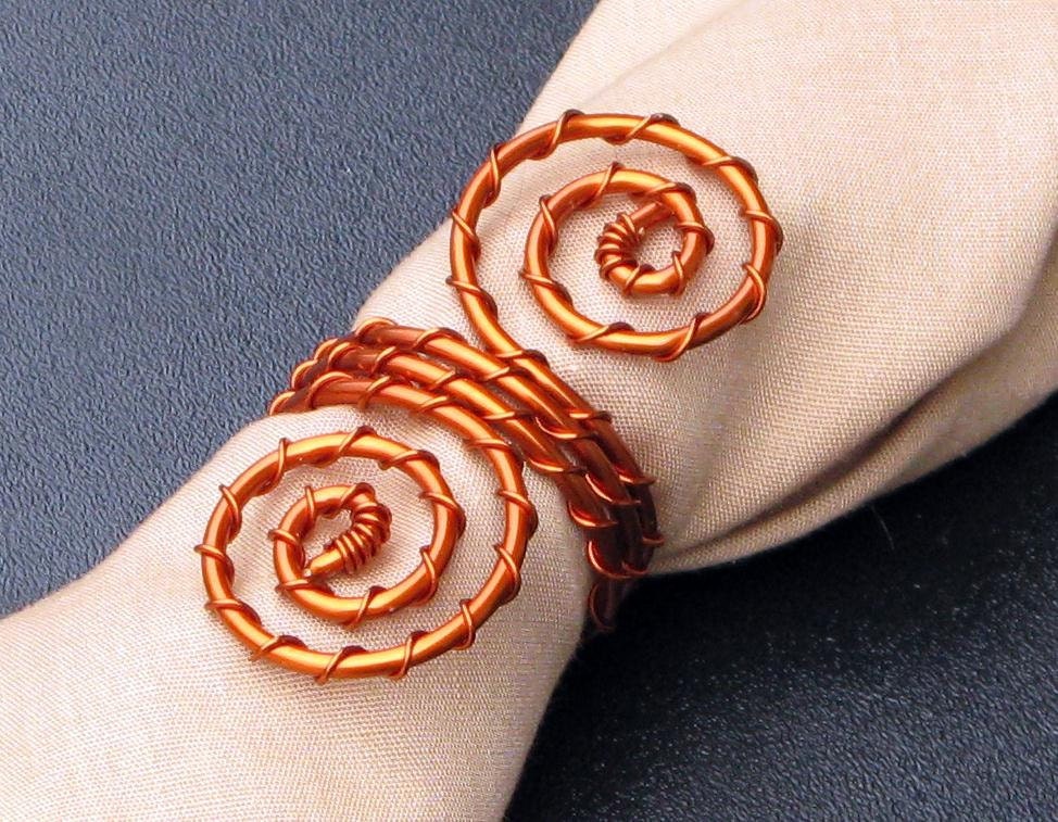 Set of 8 Solid Copper Napkin Rings with  Copper Accents