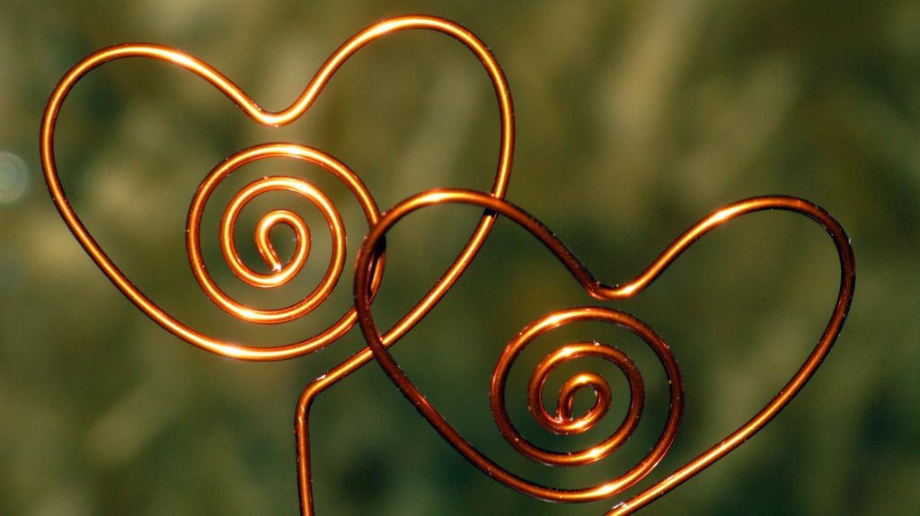 Heart Table Number, Photo or Card Holder, Plant Picks, Set of 10 in Copper Wire, Wedding/Anniversary Decoration