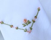 Hand Embroidered Peach Rosebud Handkerchiefs