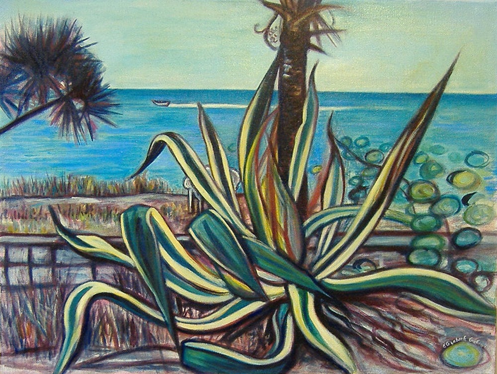 Century Plant on the Gulf -- 18 x 24 inch original oil painting Art is A PERFECT GIFT