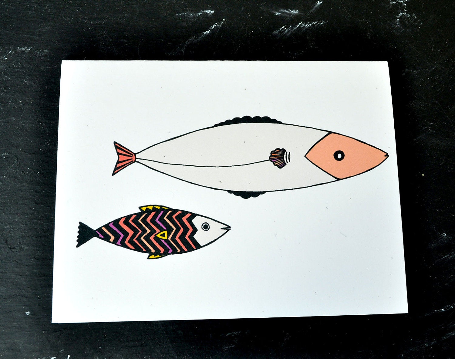 Salmon Fish with Zigzag Fish blank notecard