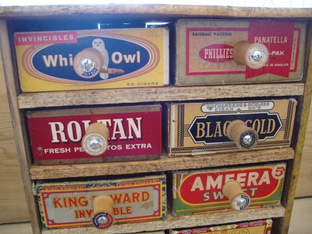Unique 10 drawer cigar cabinet...wood thread spool pulls, PRIMITIVE