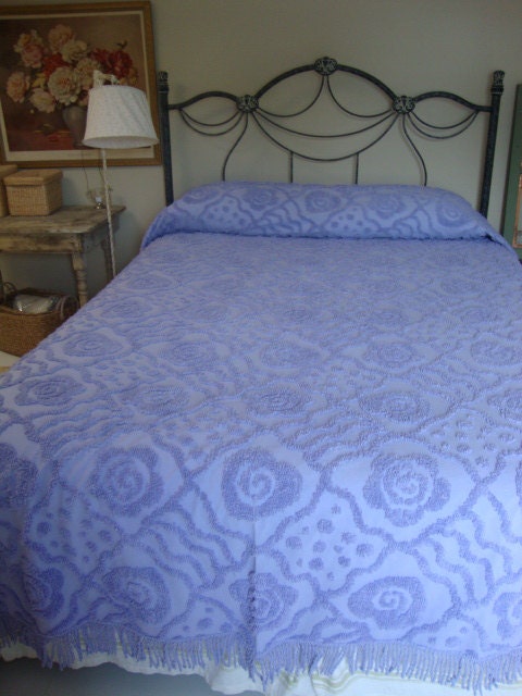 periwinkle blue large size chenille bedspread by LathandPlaster