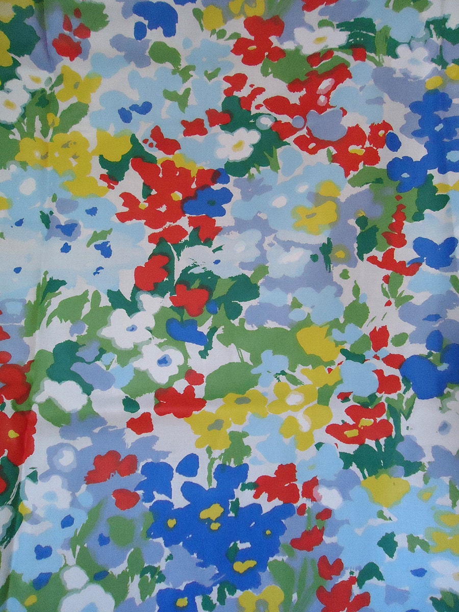 vera style vintage fabric - circa 60s 70s - bright happy floral fabric - 48 wide by 2 yards long