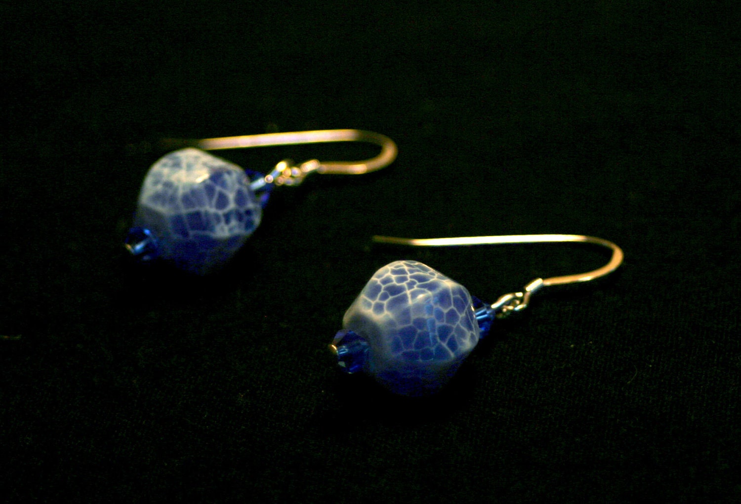 Blue Fire Crackle Agate and Swarovski Crystal Earrings