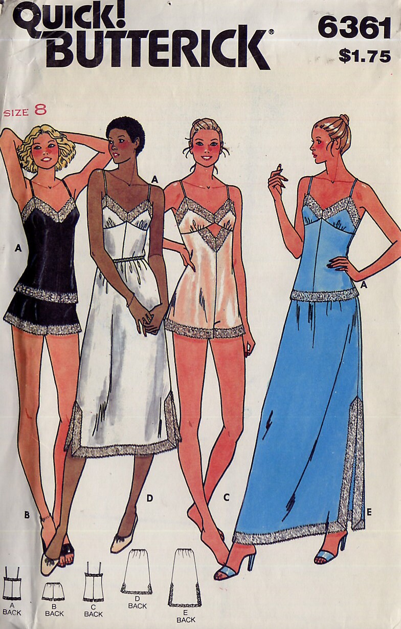 Womens Lingerie Pattern - Quick Butterick 6361 - Camisole, Half Slip, Bodysuit, Shorts - Lace Trim - Size 8