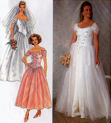 Corset Style Wedding Dress Pattern - Simplicity 7469 - Shoulder Drape - Laced Bodice - Size 12-14-16