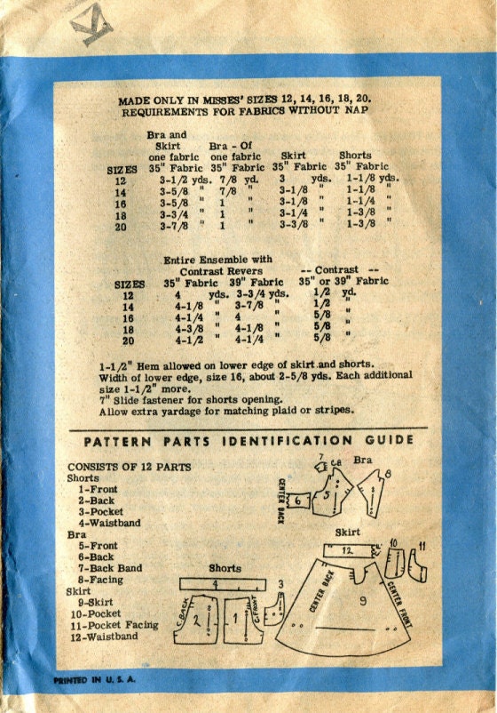 1950s Summer Playsuit Pattern - Anne Adams R4745 - Bra Halter Top / Skirt / Shorts - Size 18