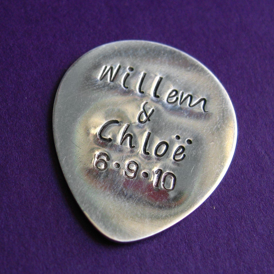 Silver Guitar Pick -custom stamped in sterling silver