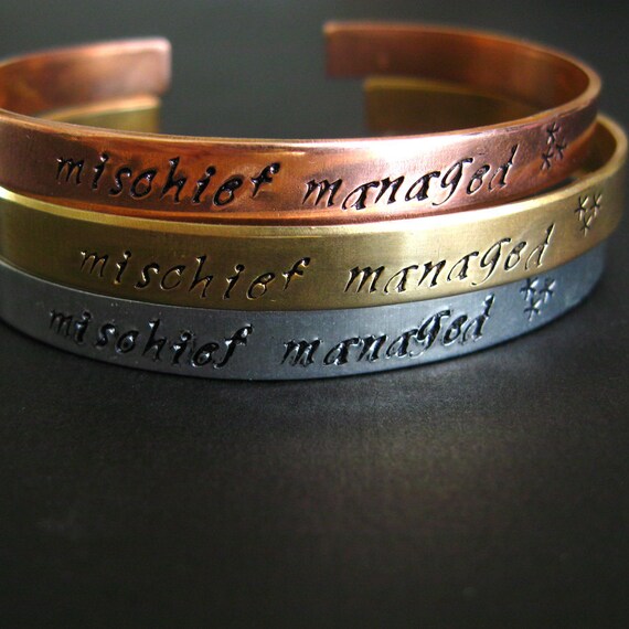 Harry Potter Bracelet -Mischief Managed -Hand Stamped Cuff Bracelet