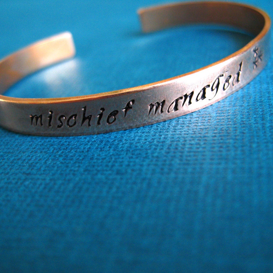 Harry Potter Bracelet -Mischief Managed -Hand Stamped Cuff Bracelet