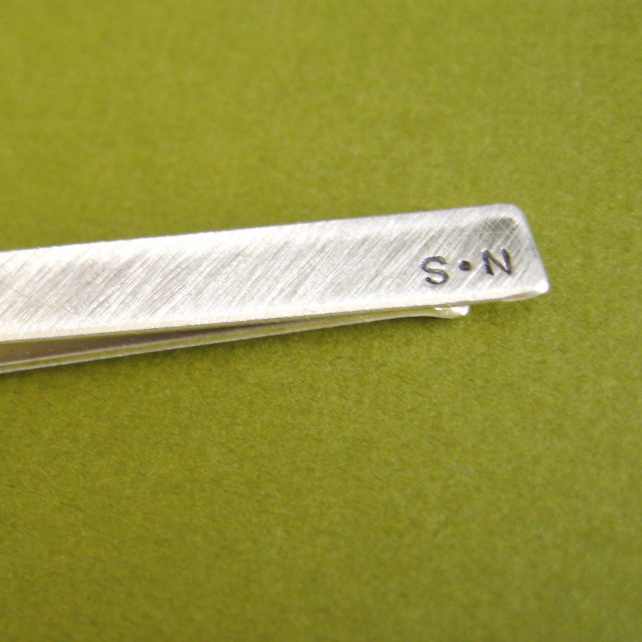 Tie Bar - Monogram - personalized brushed sterling silver - perfect groomsmen gift - custom tie clip