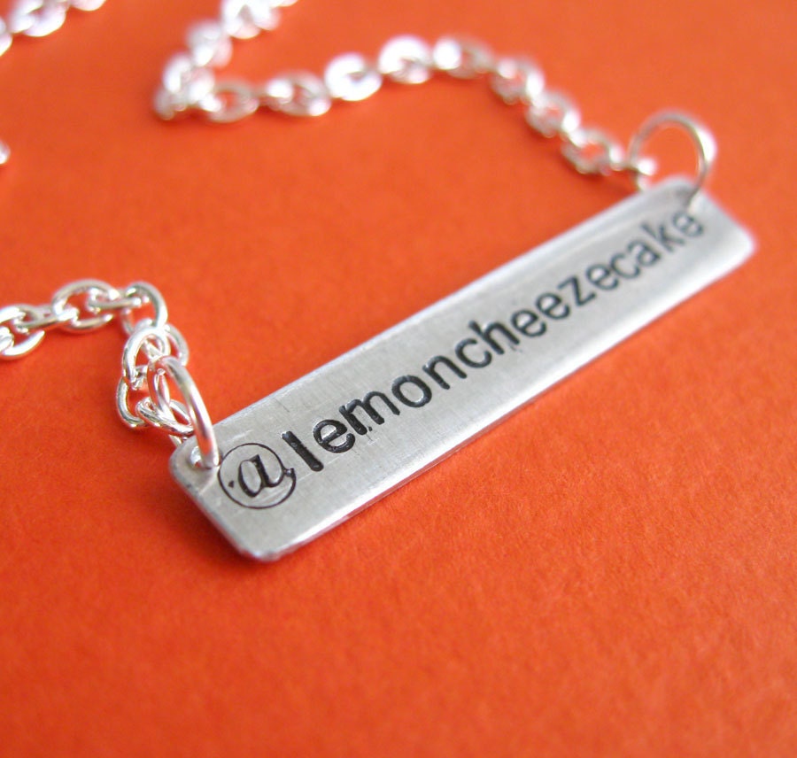 Personalized Twitter Necklace in aluminum -hand stamped