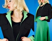 Traina Norell Vintage 50s Green and Black Contrast Wool Jacket/Blazer S Small