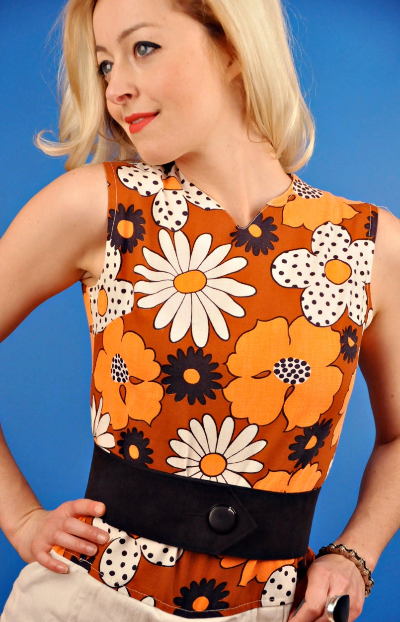 Daisy Print Vintage 60s Mini Sun Tennis Dress Romper S