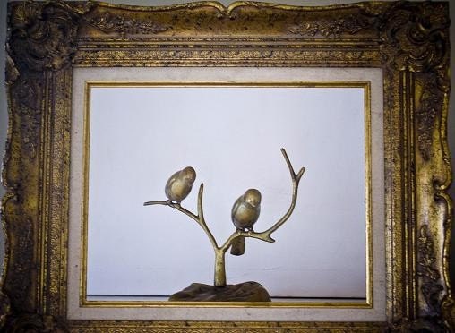 Antique bronze love birds sculpture and jewelry tree