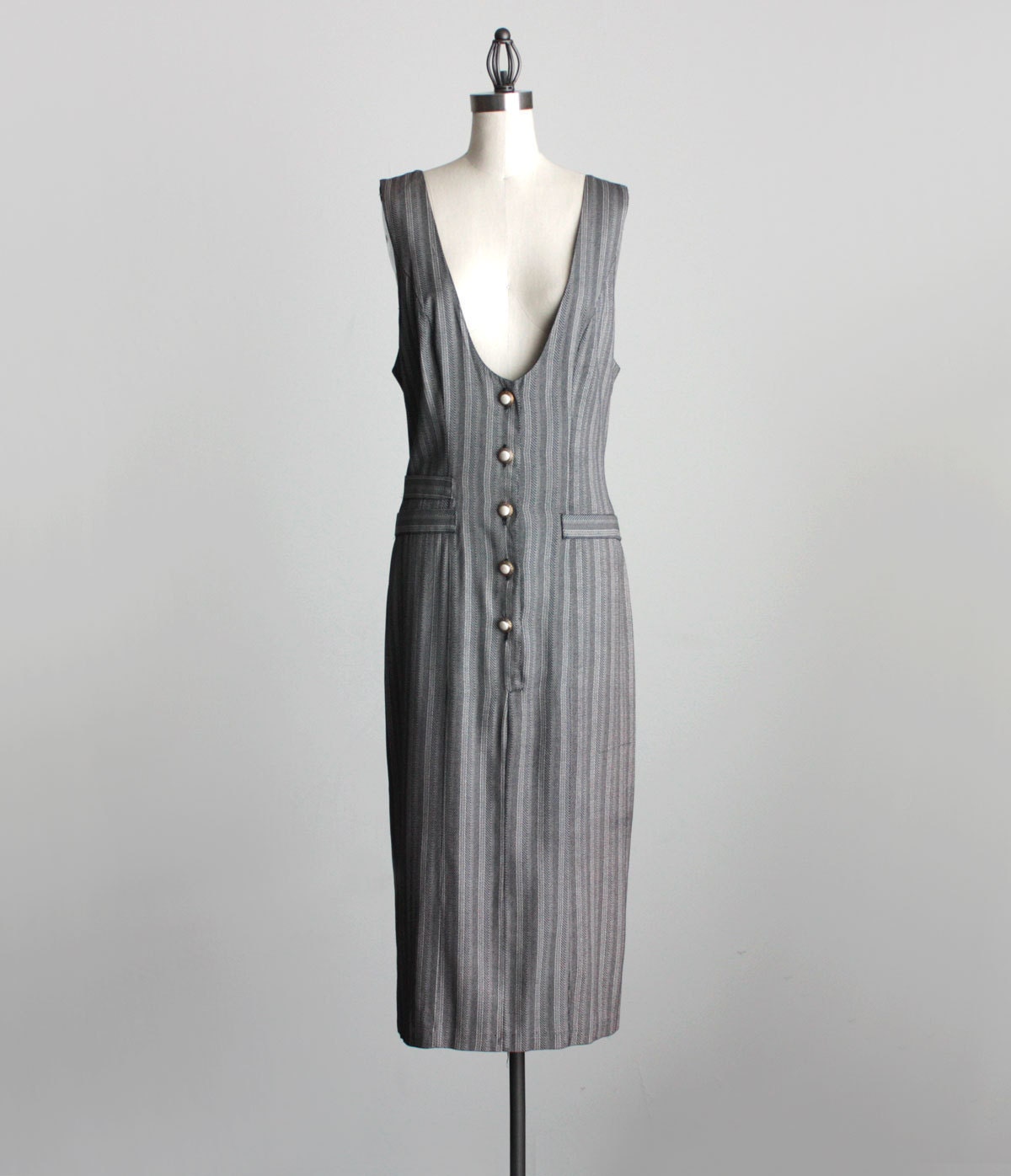 MAXI JUMPER DRESS 1990s Vintage Gray Button Down Grunge Maxi Dress