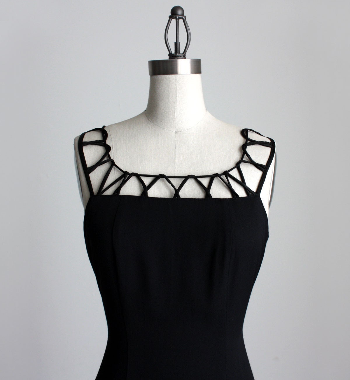 BLACK MAXI DRESS 1990s Vintage Black Cage Grunge Evening Maxi Dress