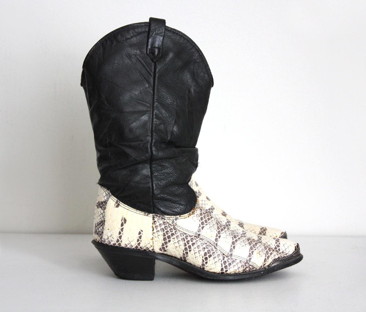 cream snake skin booties