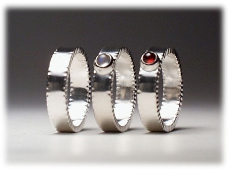 Textured Silver Bands - womens or mens w/ spectrolite, garnet