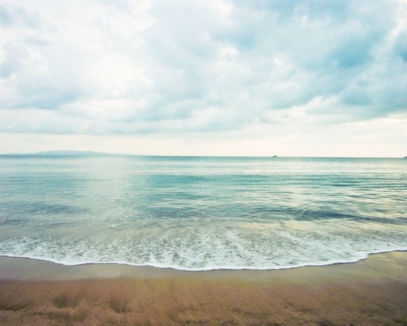 Ocean Photography - blue water sea shore photography - pale blue coastal wall art - Fine Art Photography print 8x10 - Lustrous Sea