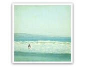 Ocean Photography - surfer pale aqua blue mint decor vintage ocean sea photography seafoam retro california beach photo 8x8 - Sunday Surf