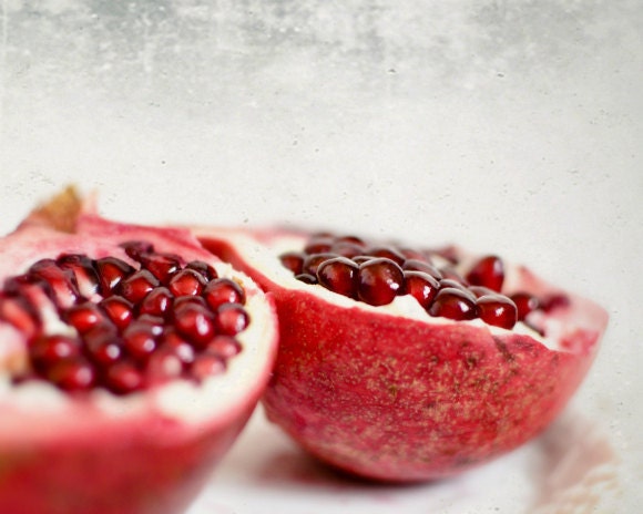 Fruit Photography - Kitchen art ruby red Pomegranate Still life food Photography print organic wall art photo 8x10