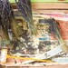 Fresh Lavender, La Lavande, French photograph, outdoor market, kitchen art, purple, orange, wooden box, newspaper, whimsical art, france