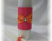 Shocking Pink and Orange Wedding Unity Candle Set