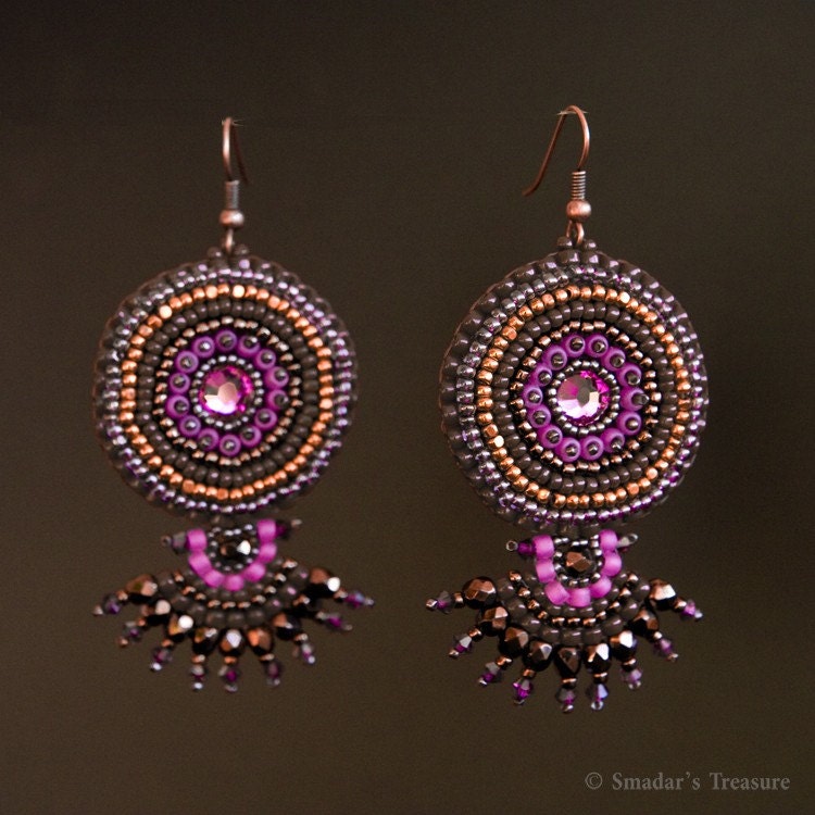 Pink Brown Orange Round Colorful Earrings with Crystal