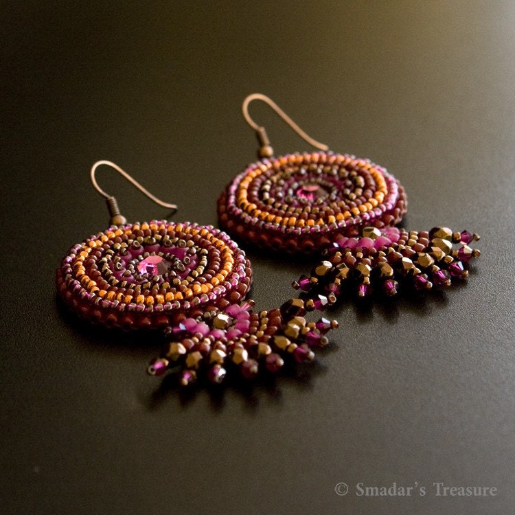 Pink Brown Orange Round Colorful Earrings with Crystal